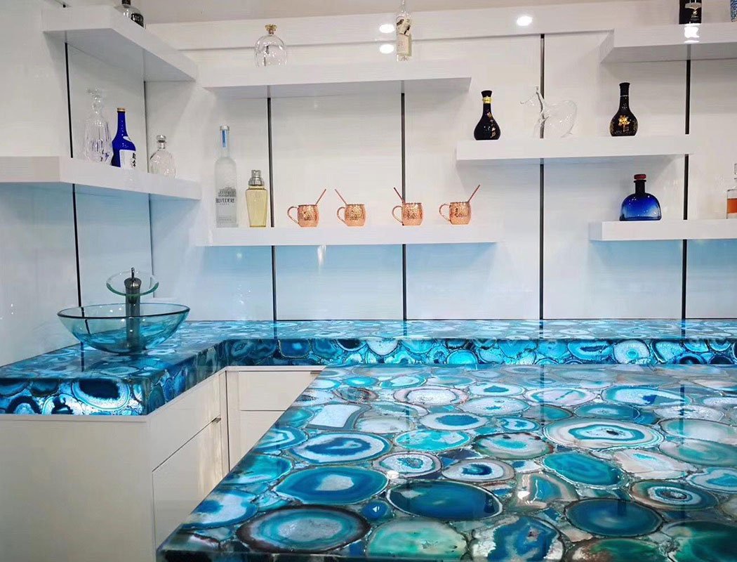 Ice Blue Crystal Agate Island Countertop