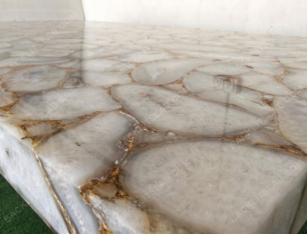 White Agate Gold Fill Dining Tabletop