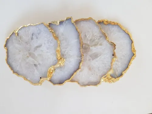 White Agate Gold Fill Rough Stone Slices